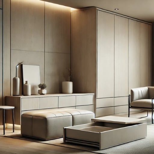 minimalist ev dekorasyonu fikirleri gizli depolama çözümleri